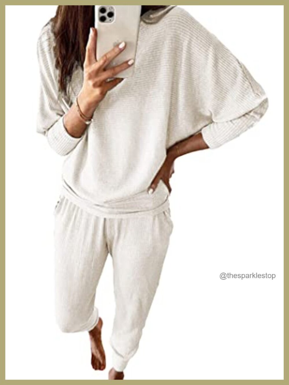 Women's 2 Piece Ribbed Knit Lounge Set Long Sleeve Top Jogger Pants